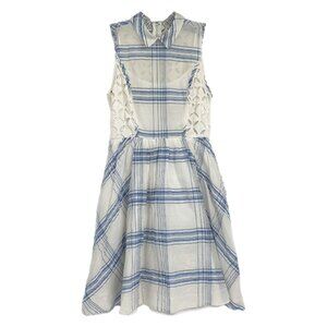 Moulinette Soeurs White Blue Plaid Lace Mini Dress | Size 2